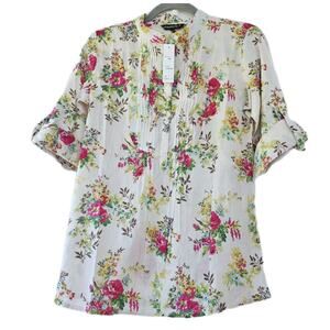 Chaudry button down shirt blouse Size S Floral Rose print New Cotton Lightweight